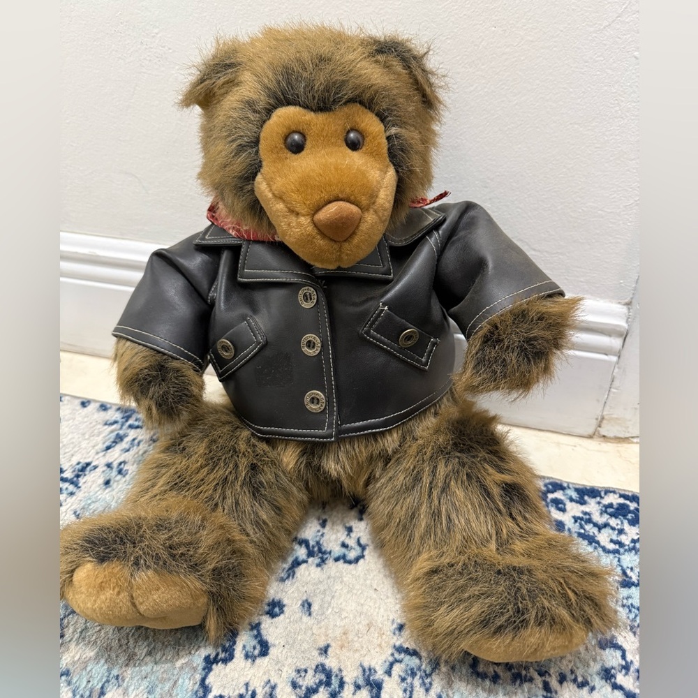 Vintage Build a Bear Teddy Bear with Black Jacket and bandana